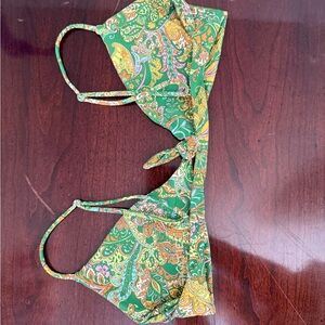 Skatie “Sarah” Green Paisley Bikini Top with Yellow Accents (top only)